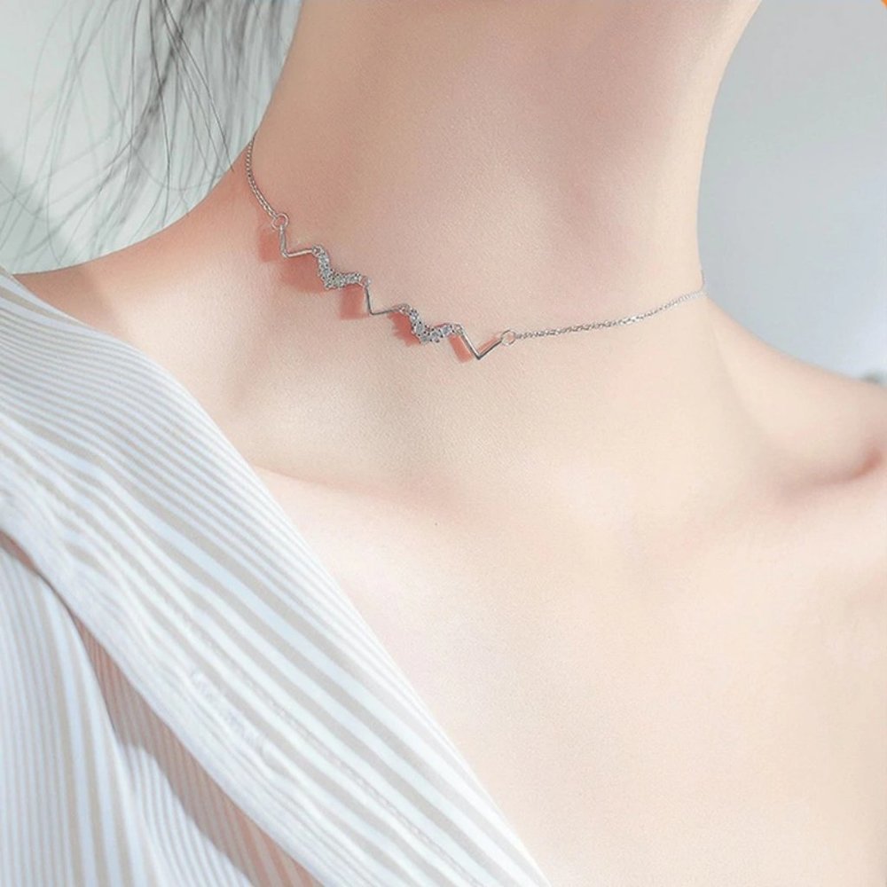 NEW 925 Sterling Silver Diamond Wave Necklace - Picture 5 of 12